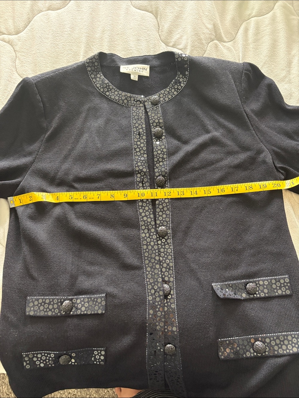 St. John Navy Knit Embellished Button Jacket
